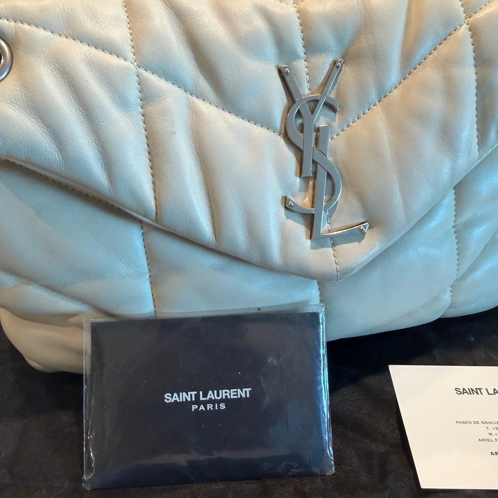 Preloved Saint Laurent Cream Quilted Leather Shoulder Bag FULL SET - Picture 6 of 16